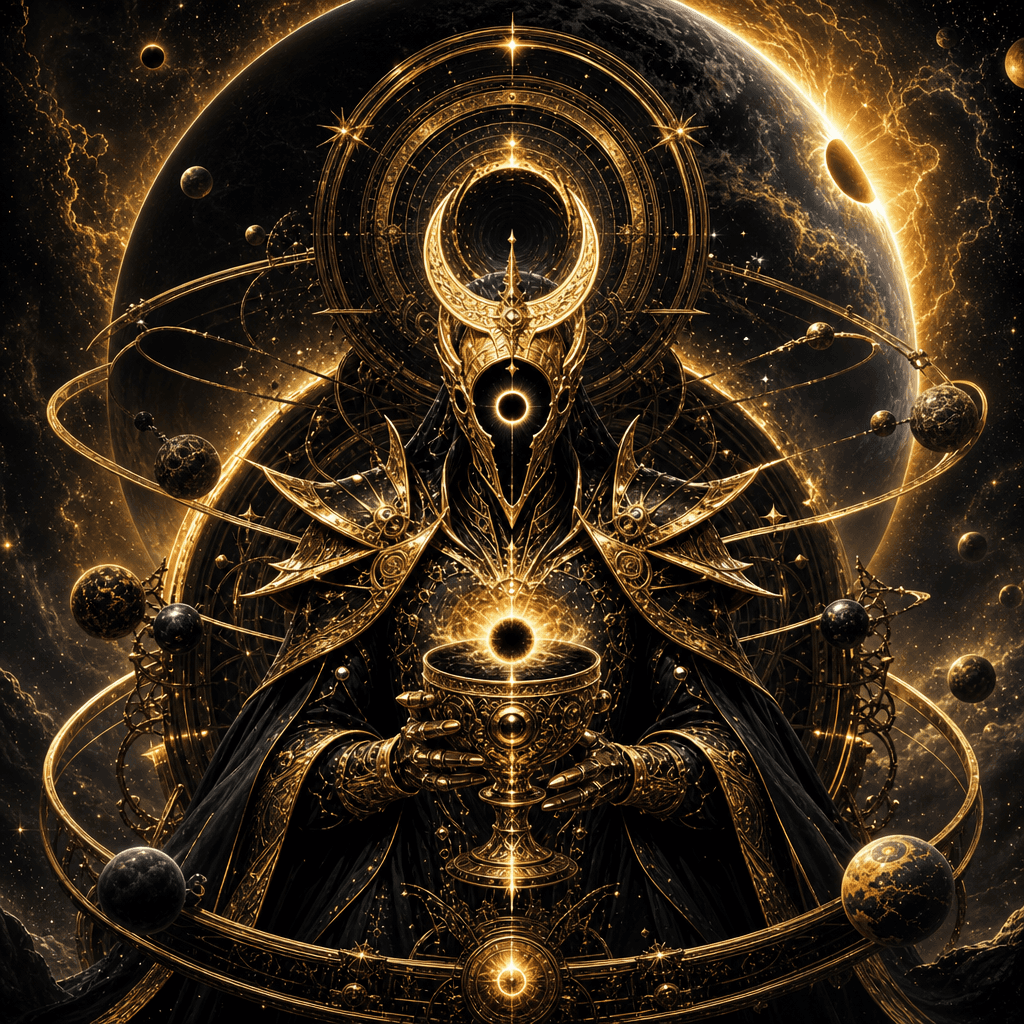Orbital Saints mythic oracle surrounded by golden celestial rings